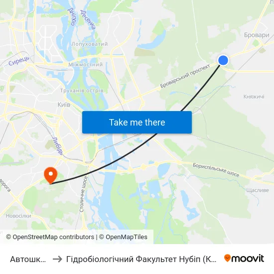 Автошкола to Гідробіологічний Факультет Нубіп (Корпус 1) map