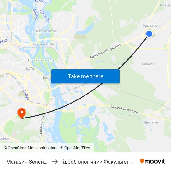 Магазин Зелений Папуга to Гідробіологічний Факультет Нубіп (Корпус 1) map