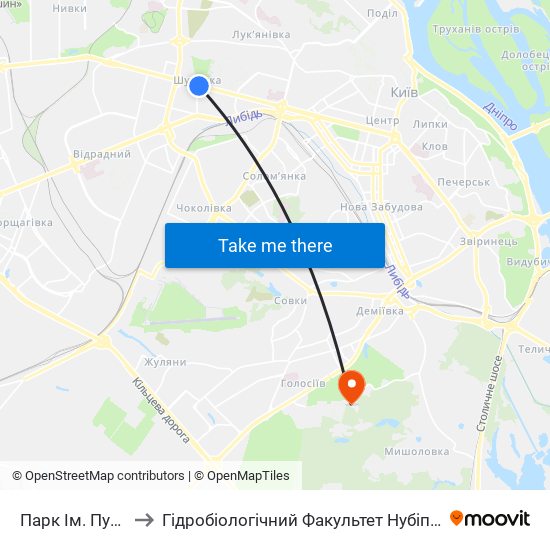 Парк Ім. Пушкіна to Гідробіологічний Факультет Нубіп (Корпус 1) map