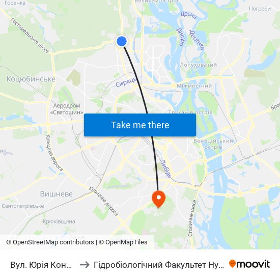 Вул. Юрія Кондратюка to Гідробіологічний Факультет Нубіп (Корпус 1) map