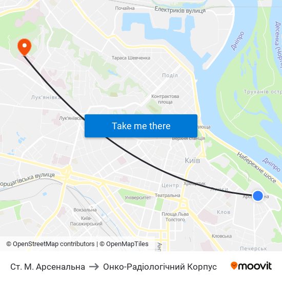 Ст. М. Арсенальна to Онко-Радіологічний Корпус map