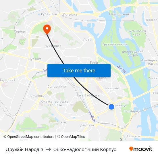 Дружби Народів to Онко-Радіологічний Корпус map