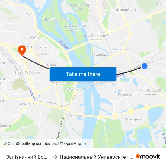 Залізничний Вокзал Дарниця to Национальный Университет Пищевых Технологий map
