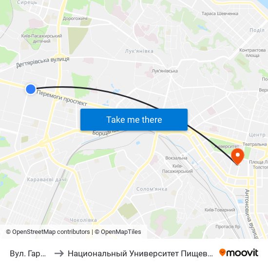 Вул. Гарматна to Национальный Университет Пищевых Технологий map