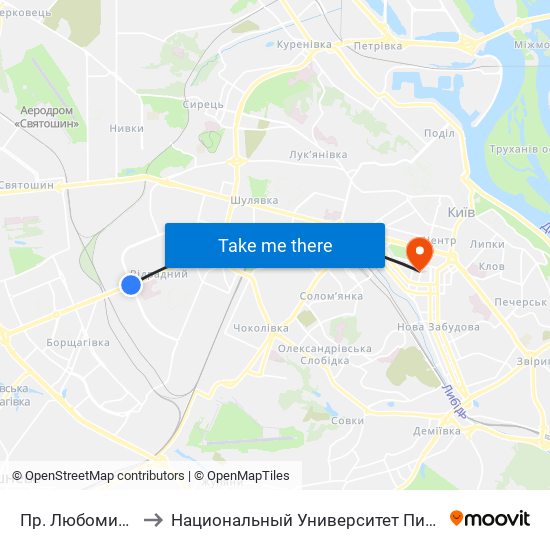 Пр. Любомира Гузара to Национальный Университет Пищевых Технологий map