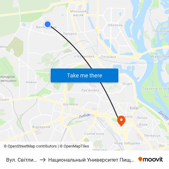 Вул. Світлицького to Национальный Университет Пищевых Технологий map