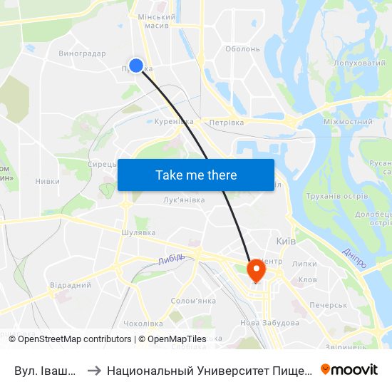 Вул. Івашкевича to Национальный Университет Пищевых Технологий map