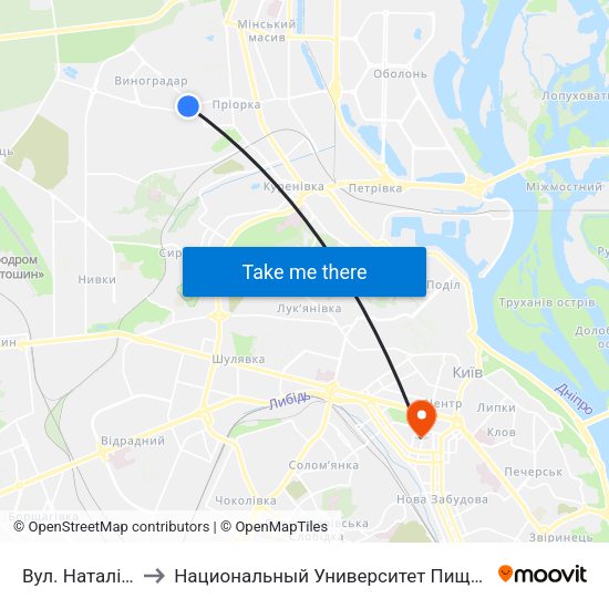 Вул. Наталії Ужвій to Национальный Университет Пищевых Технологий map
