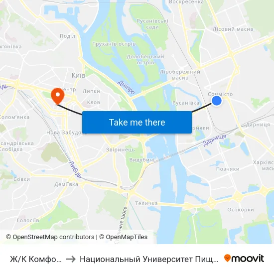 Ж/К Комфорт-Таун to Национальный Университет Пищевых Технологий map