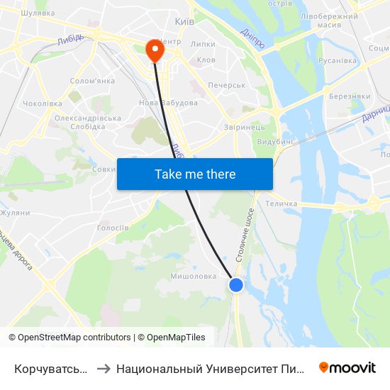 Корчуватський Кбм to Национальный Университет Пищевых Технологий map