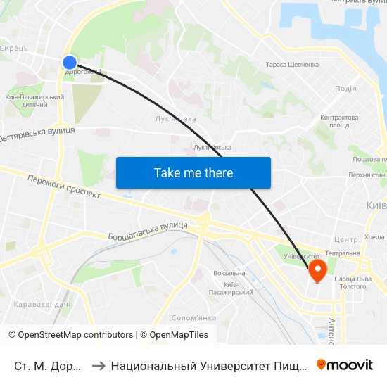 Ст. М. Дорогожичі to Национальный Университет Пищевых Технологий map