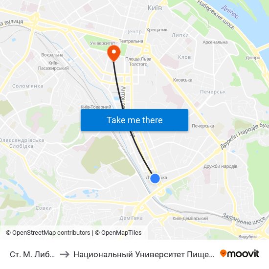 Ст. М. Либідська to Национальный Университет Пищевых Технологий map