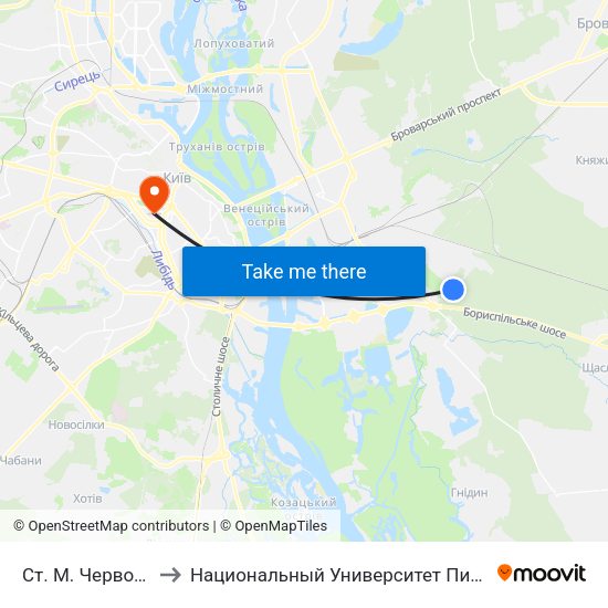 Ст. М. Червоний Хутір to Национальный Университет Пищевых Технологий map