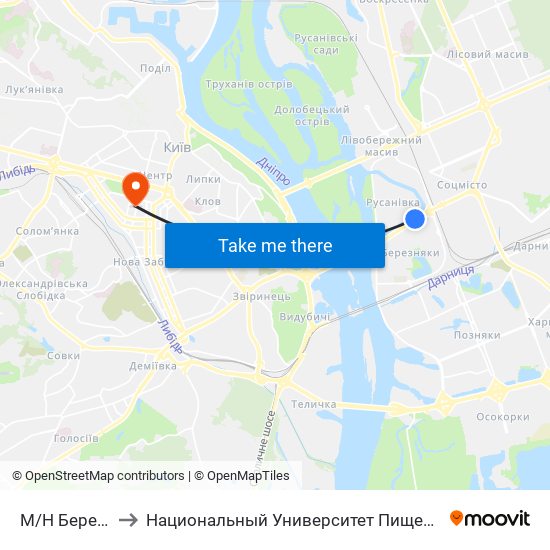М/Н Березняки to Национальный Университет Пищевых Технологий map