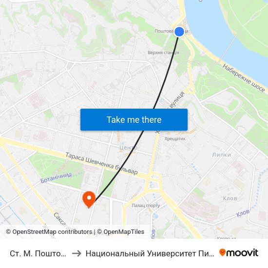 Ст. М. Поштова Площа to Национальный Университет Пищевых Технологий map