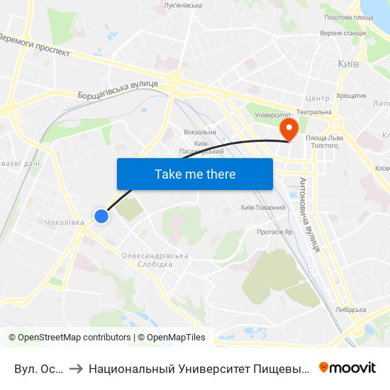 Вул. Освіти to Национальный Университет Пищевых Технологий map