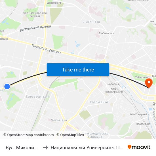 Вул. Миколи Василенка to Национальный Университет Пищевых Технологий map