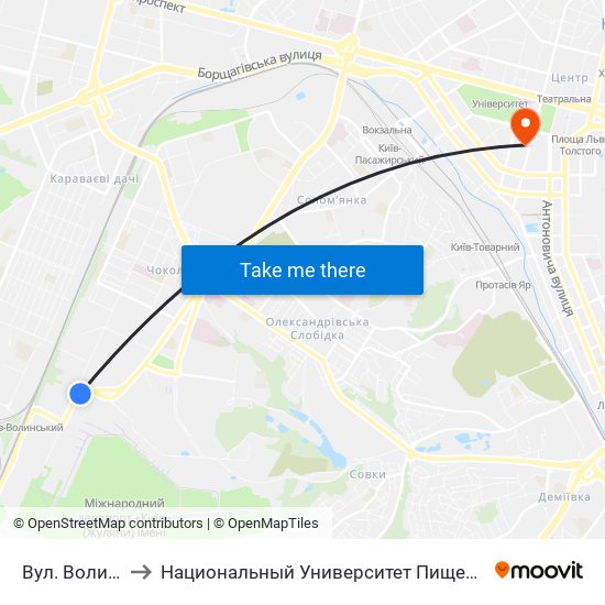 Вул. Волинська to Национальный Университет Пищевых Технологий map