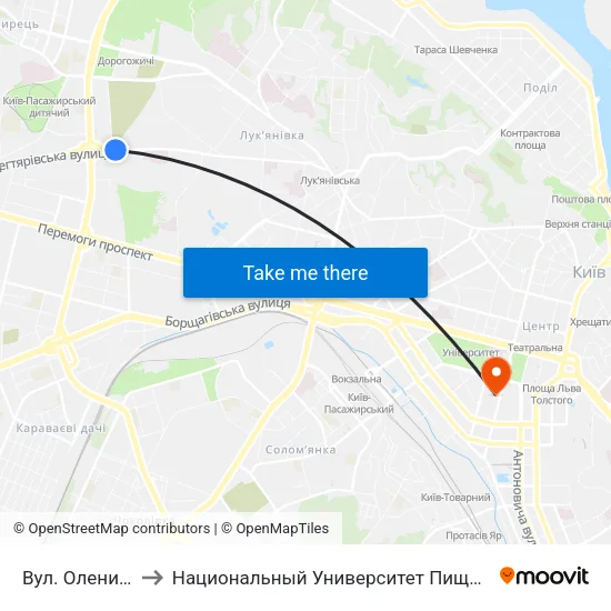 Вул. Олени Теліги to Национальный Университет Пищевых Технологий map