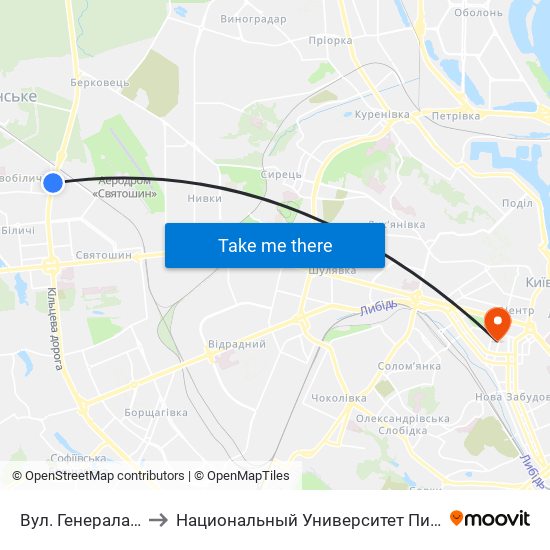 Вул. Генерала Наумова to Национальный Университет Пищевых Технологий map