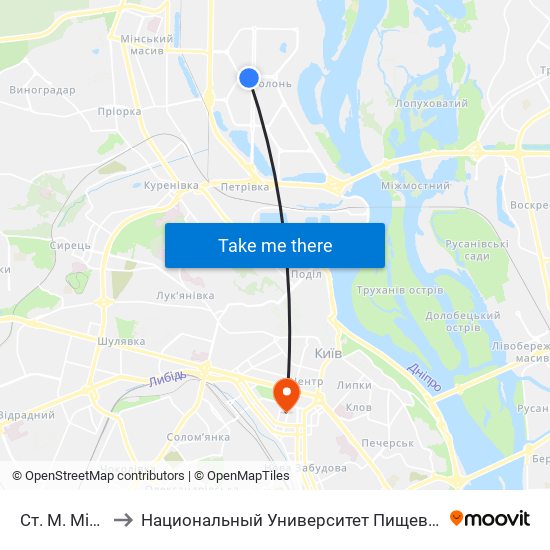 Ст. М. Мінська to Национальный Университет Пищевых Технологий map