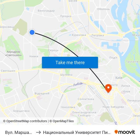 Вул. Маршала Гречка to Национальный Университет Пищевых Технологий map