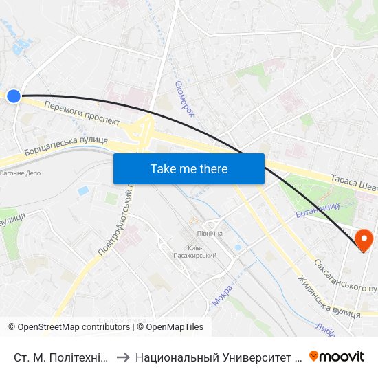 Ст. М. Політехнічний Інститут to Национальный Университет Пищевых Технологий map