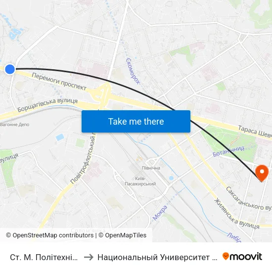 Ст. М. Політехнічний Інститут to Национальный Университет Пищевых Технологий map