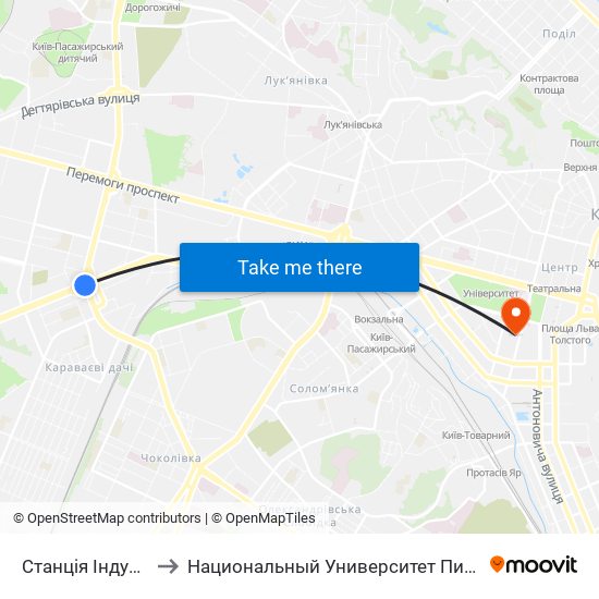 Станція Індустріальна to Национальный Университет Пищевых Технологий map