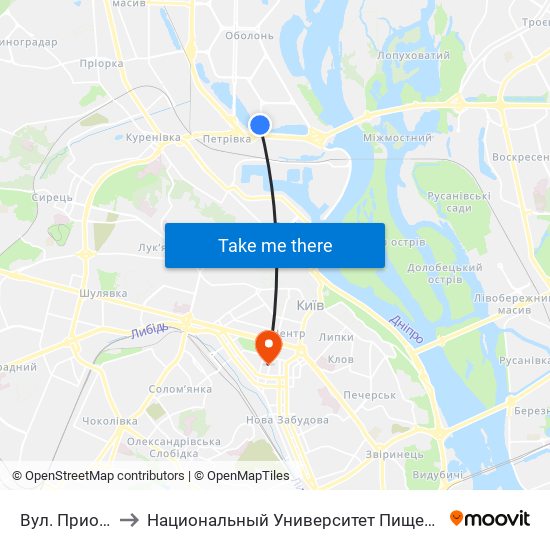 Вул. Приозерна to Национальный Университет Пищевых Технологий map