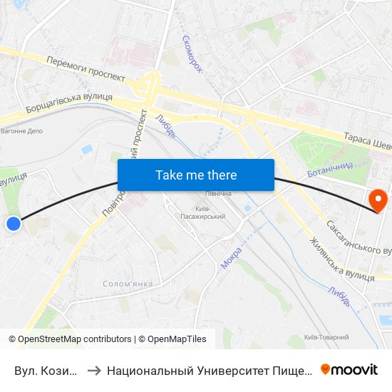 Вул. Козицького to Национальный Университет Пищевых Технологий map