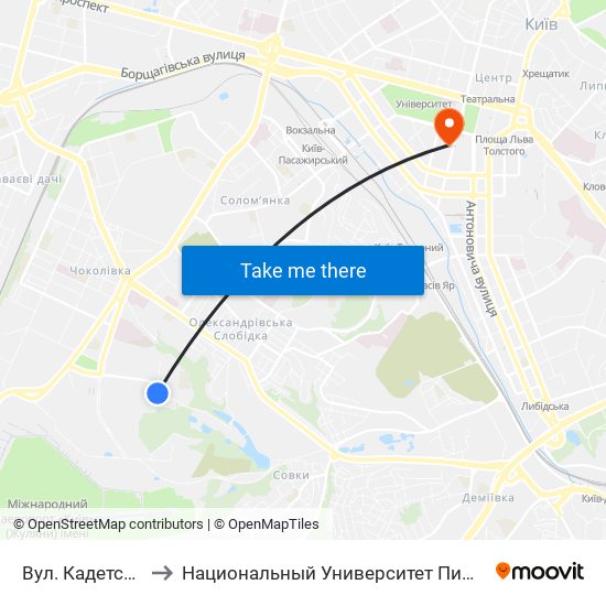 Вул. Кадетський Гай to Национальный Университет Пищевых Технологий map