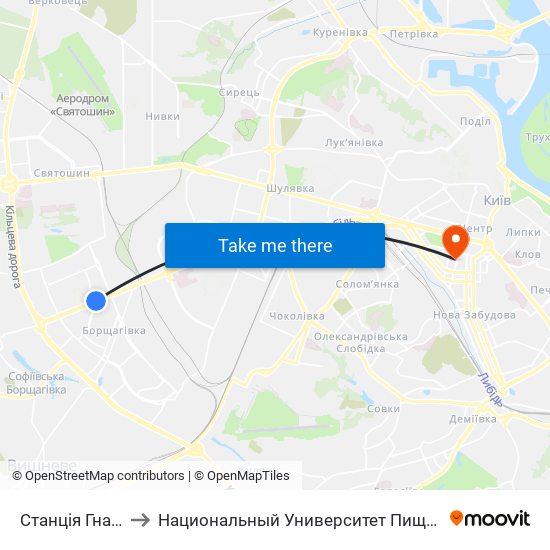 Станція Гната Юри to Национальный Университет Пищевых Технологий map