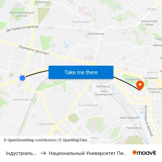 Індустріальний Міст to Национальный Университет Пищевых Технологий map