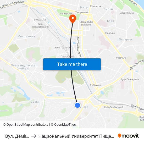 Вул. Деміївська to Национальный Университет Пищевых Технологий map