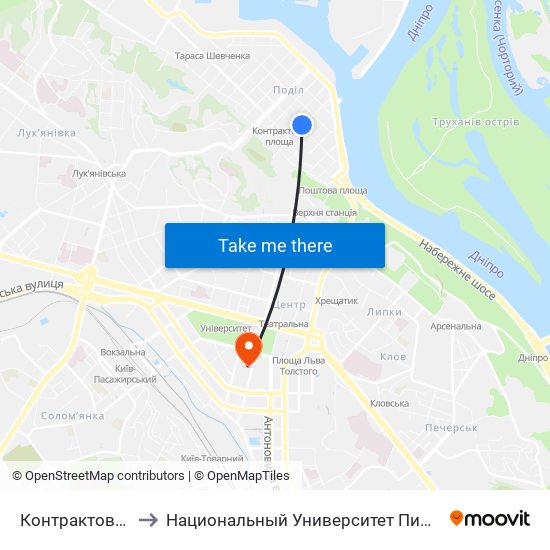 Контрактова Площа to Национальный Университет Пищевых Технологий map