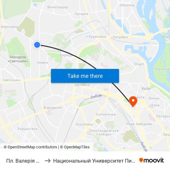 Пл. Валерія Марченка to Национальный Университет Пищевых Технологий map