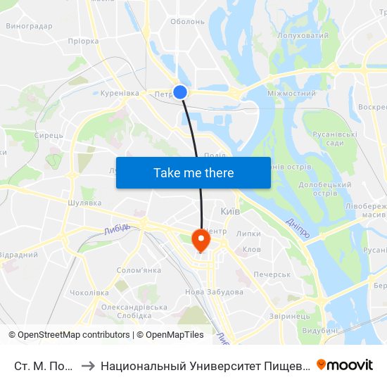 Ст. М. Почайна to Национальный Университет Пищевых Технологий map