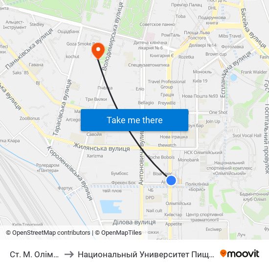 Ст. М. Олімпійська to Национальный Университет Пищевых Технологий map