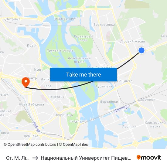 Ст. М. Лісова to Национальный Университет Пищевых Технологий map