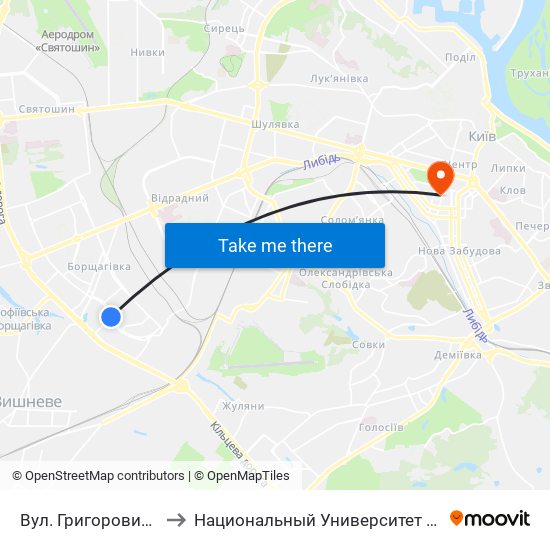 Вул. Григоровича-Барського to Национальный Университет Пищевых Технологий map