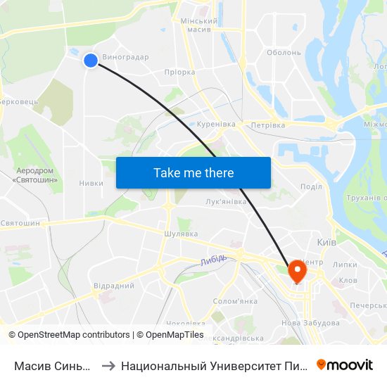 Масив Синьоозерний to Национальный Университет Пищевых Технологий map