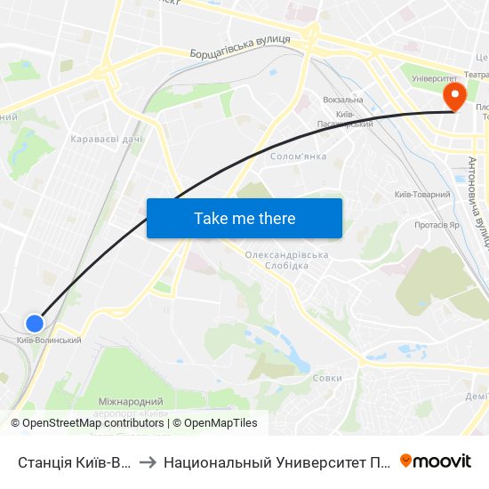 Станція Київ-Волинський to Национальный Университет Пищевых Технологий map