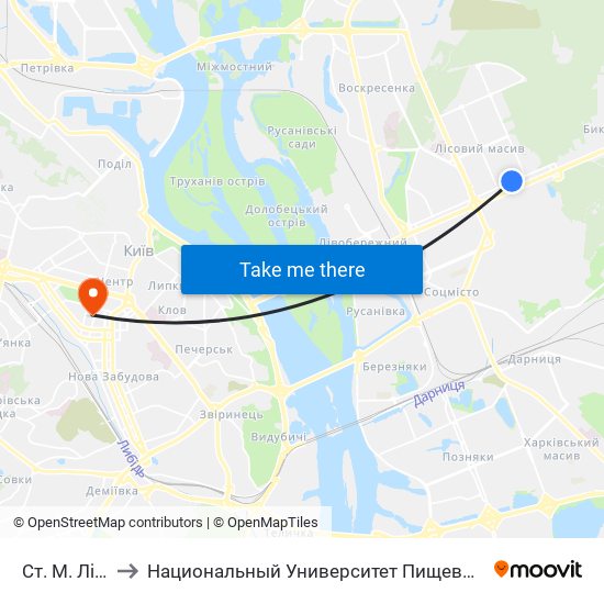 Ст. М. Лісова to Национальный Университет Пищевых Технологий map