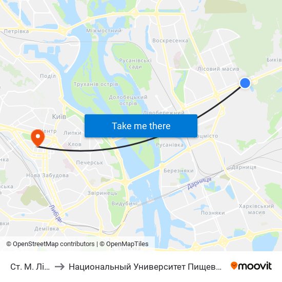 Ст. М. Лісова to Национальный Университет Пищевых Технологий map