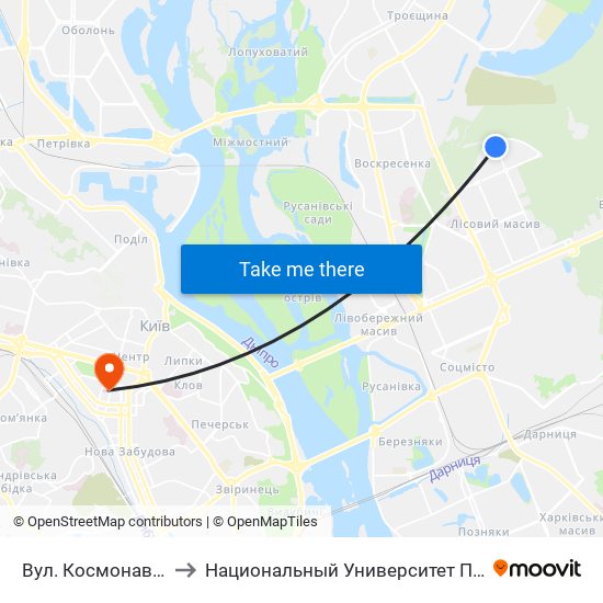 Вул. Космонавта Волкова to Национальный Университет Пищевых Технологий map