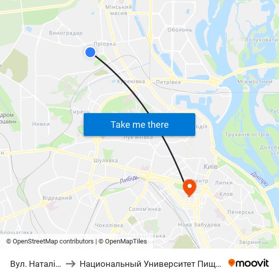 Вул. Наталії Ужвій to Национальный Университет Пищевых Технологий map