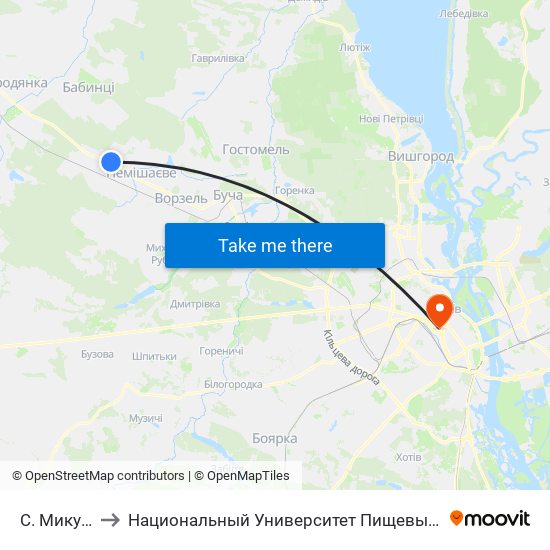 С. Микуличі to Национальный Университет Пищевых Технологий map