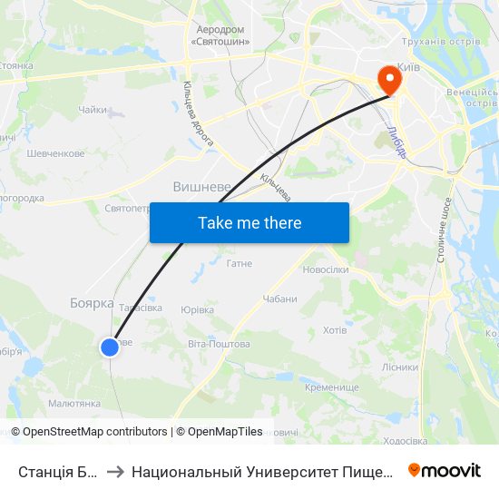 Станція Боярка to Национальный Университет Пищевых Технологий map