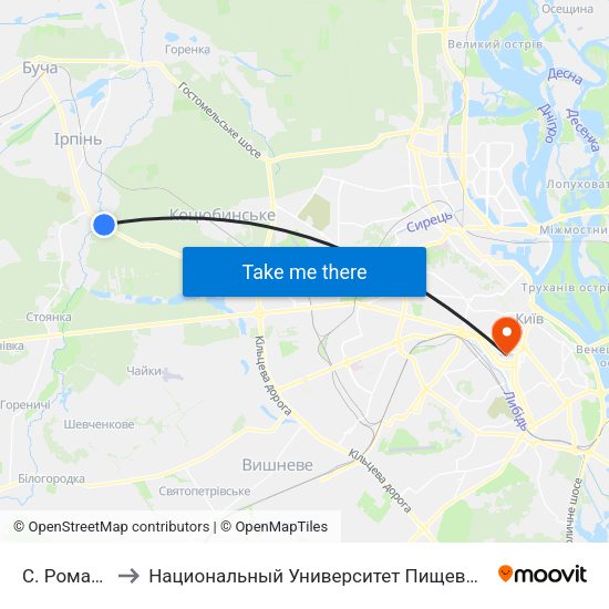 С. Романівка to Национальный Университет Пищевых Технологий map